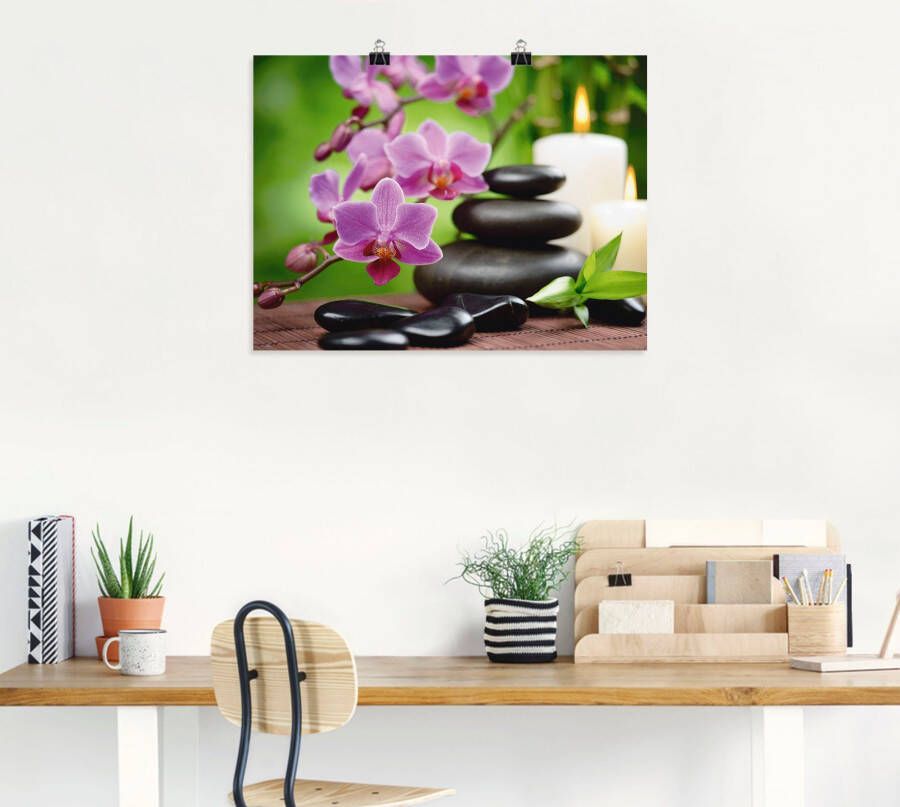 Artland Artprint Zen basaltstenen en bamboe op hout als artprint van aluminium artprint voor buiten artprint op linnen poster muursticker