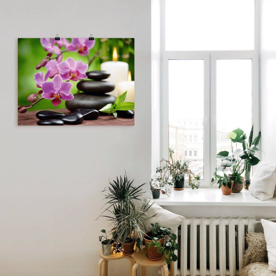 Artland Artprint Zen basaltstenen en bamboe op hout als artprint van aluminium artprint voor buiten artprint op linnen poster muursticker