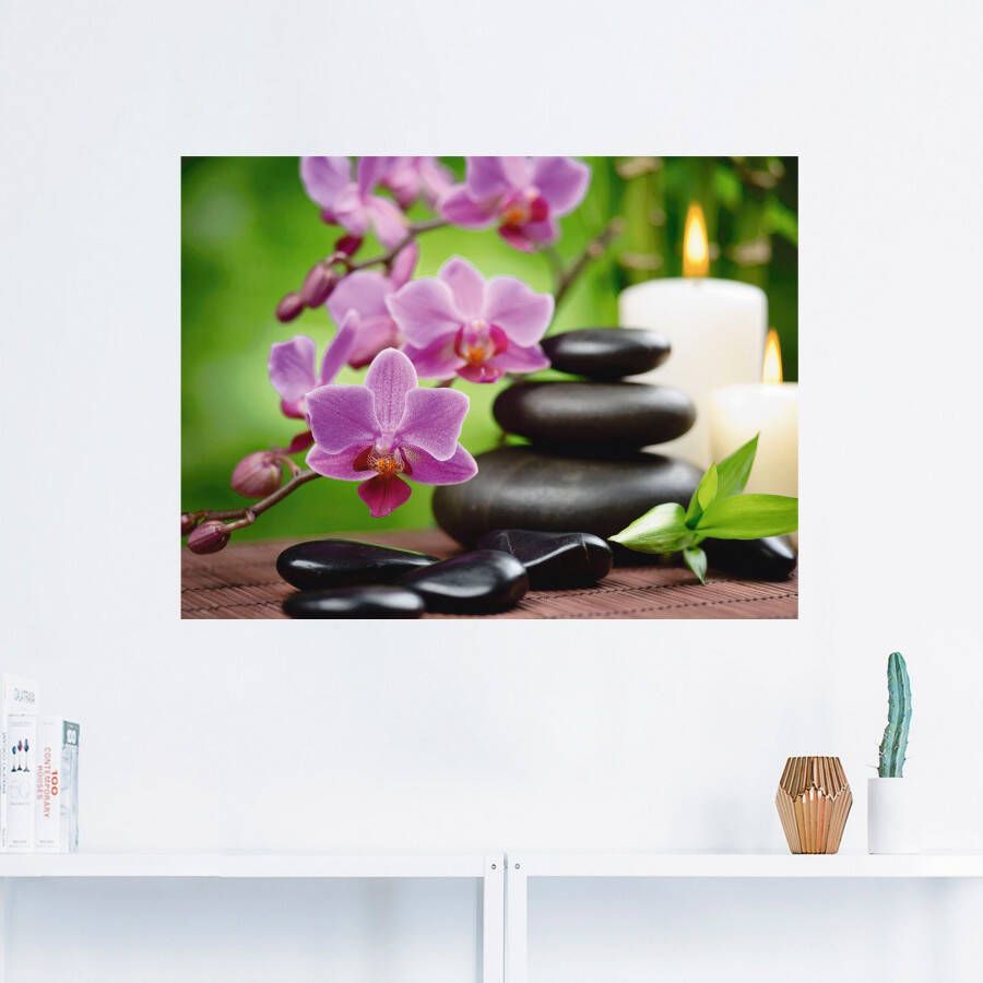 Artland Artprint Zen basaltstenen en bamboe op hout als artprint van aluminium artprint voor buiten artprint op linnen poster muursticker