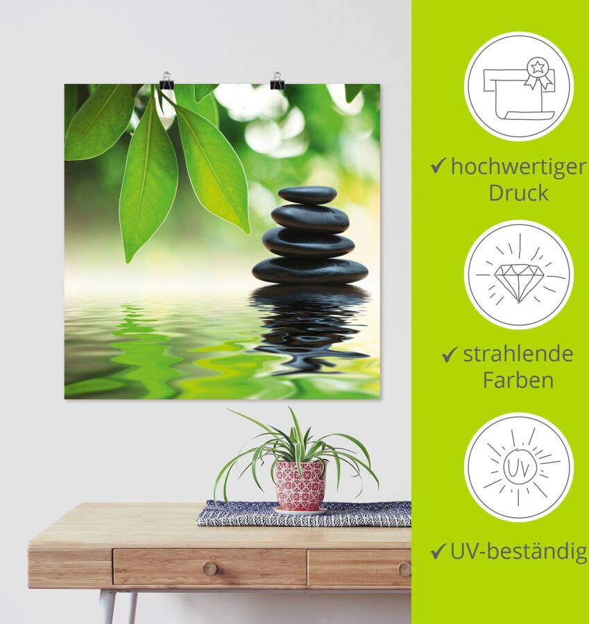 Artland Artprint Zen steenpiramide op wateroppervlak als artprint op linnen poster muursticker in verschillende maten