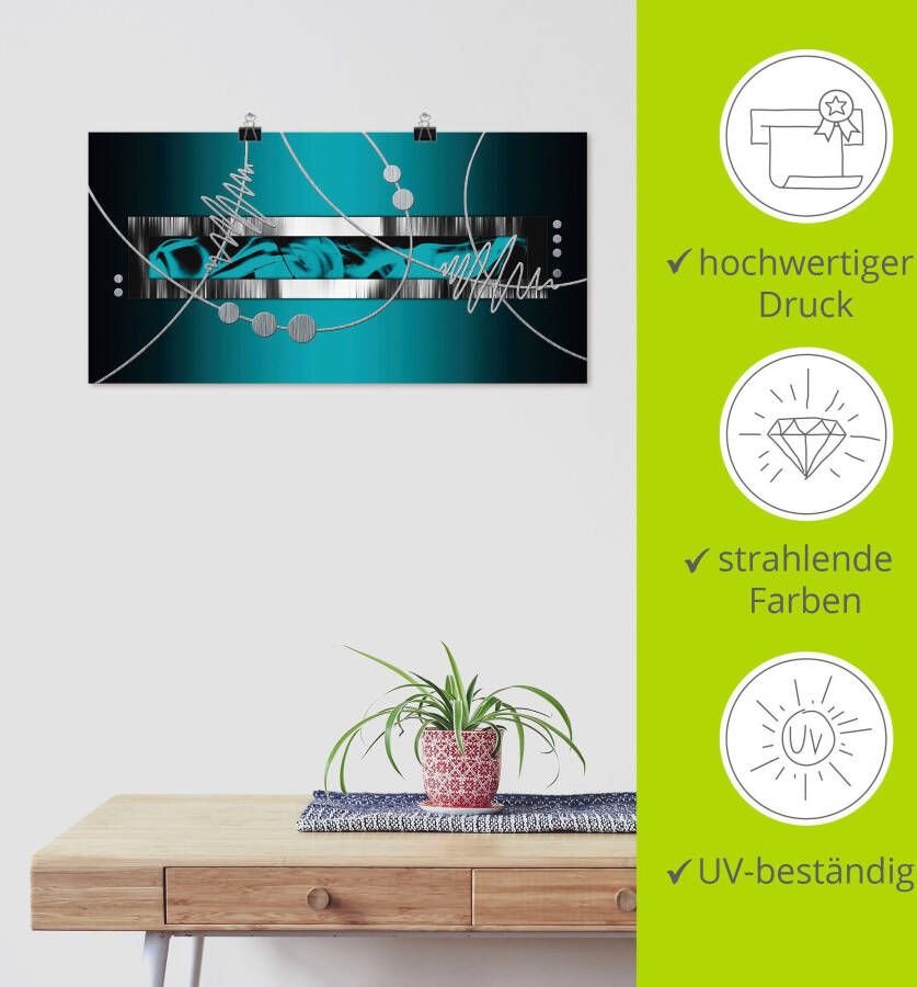 Artland Artprint Zilver abstract op petrol als artprint van aluminium artprint voor buiten artprint op linnen poster muursticker