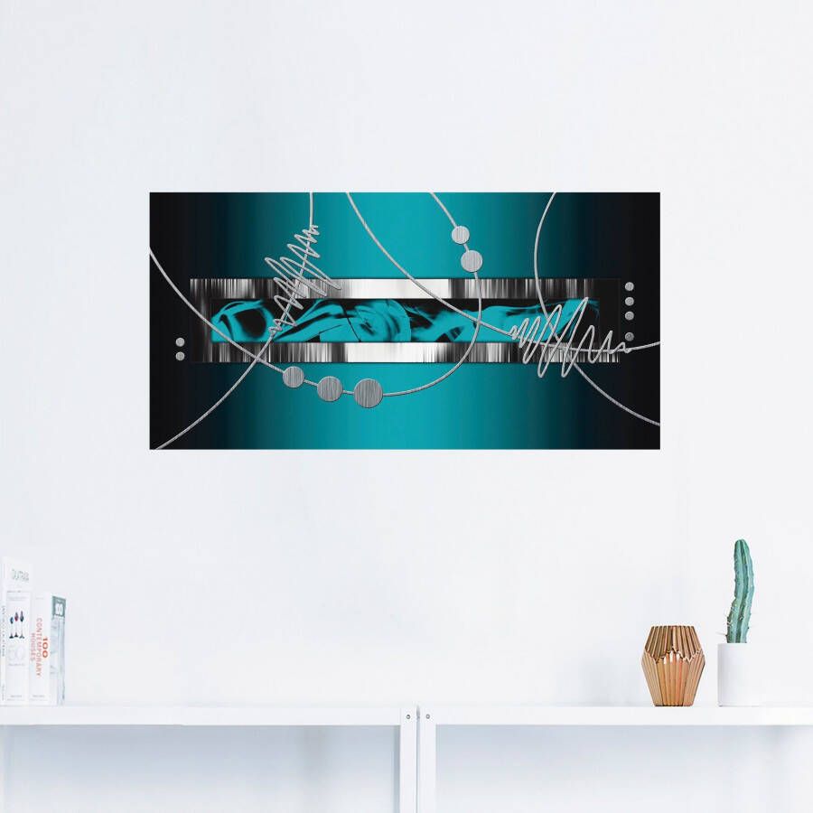 Artland Artprint Zilver abstract op petrol als artprint van aluminium artprint voor buiten artprint op linnen poster muursticker