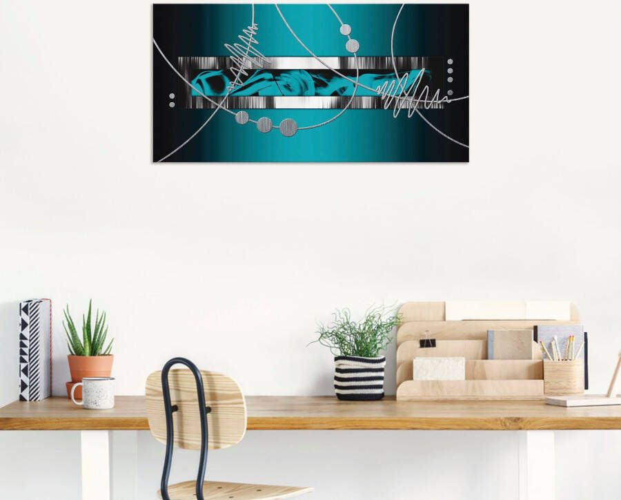 Artland Artprint Zilver abstract op petrol als artprint van aluminium artprint voor buiten artprint op linnen poster muursticker