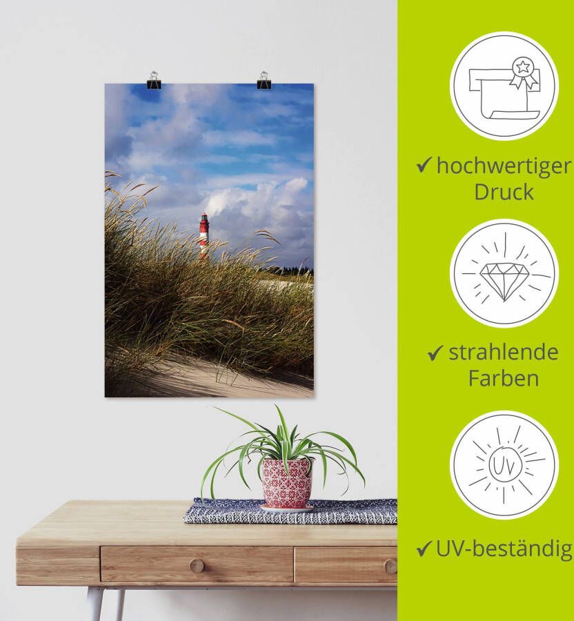 Artland Artprint Zomerimpressie vuurtoren Amrum als artprint op linnen poster in verschillende formaten maten