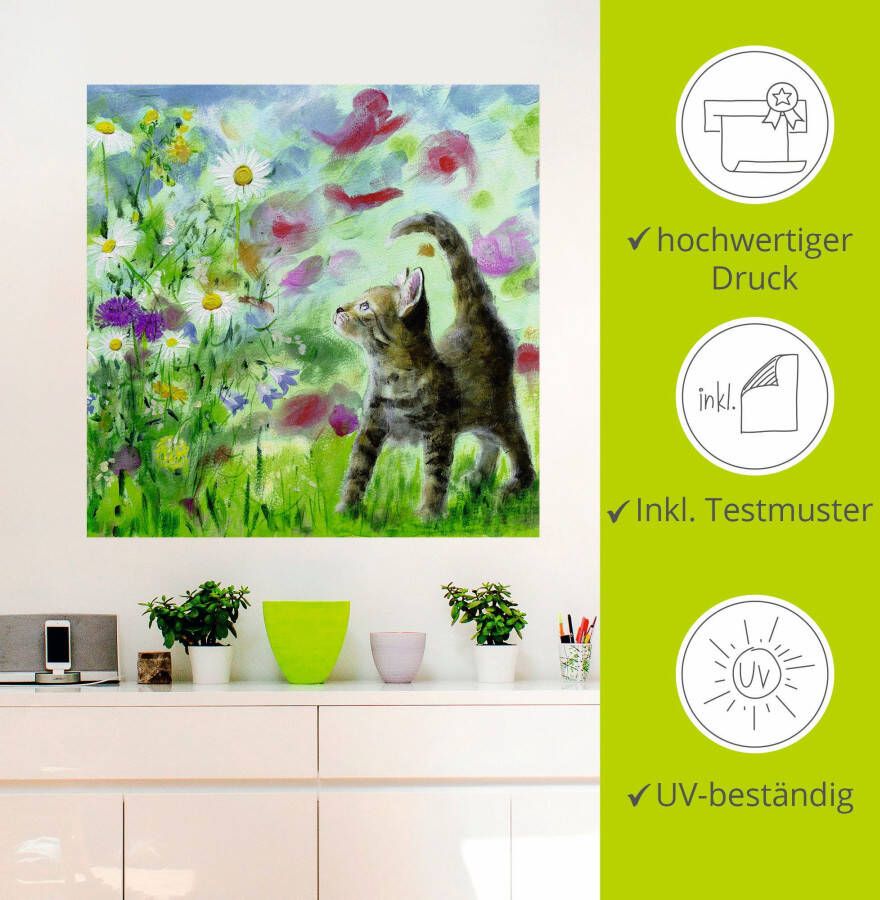 Artland Artprint Zomerweide met katje als artprint op linnen poster muursticker in verschillende maten