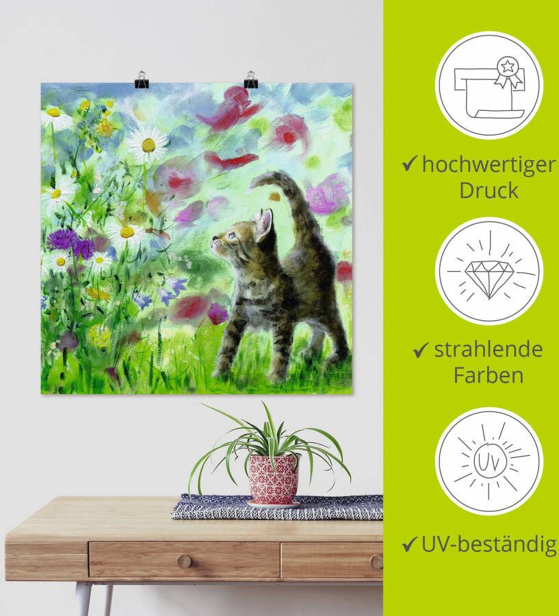 Artland Artprint Zomerweide met katje als artprint op linnen poster muursticker in verschillende maten