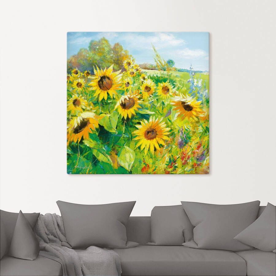 Artland Artprint Zomerweide met zonnebloemen als artprint van aluminium artprint voor buiten artprint op linnen poster muursticker