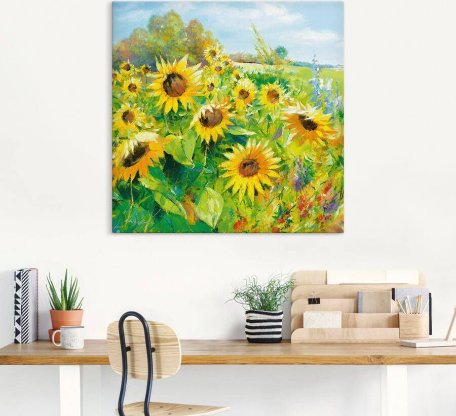 Artland Artprint Zomerweide met zonnebloemen als artprint van aluminium artprint voor buiten artprint op linnen poster muursticker