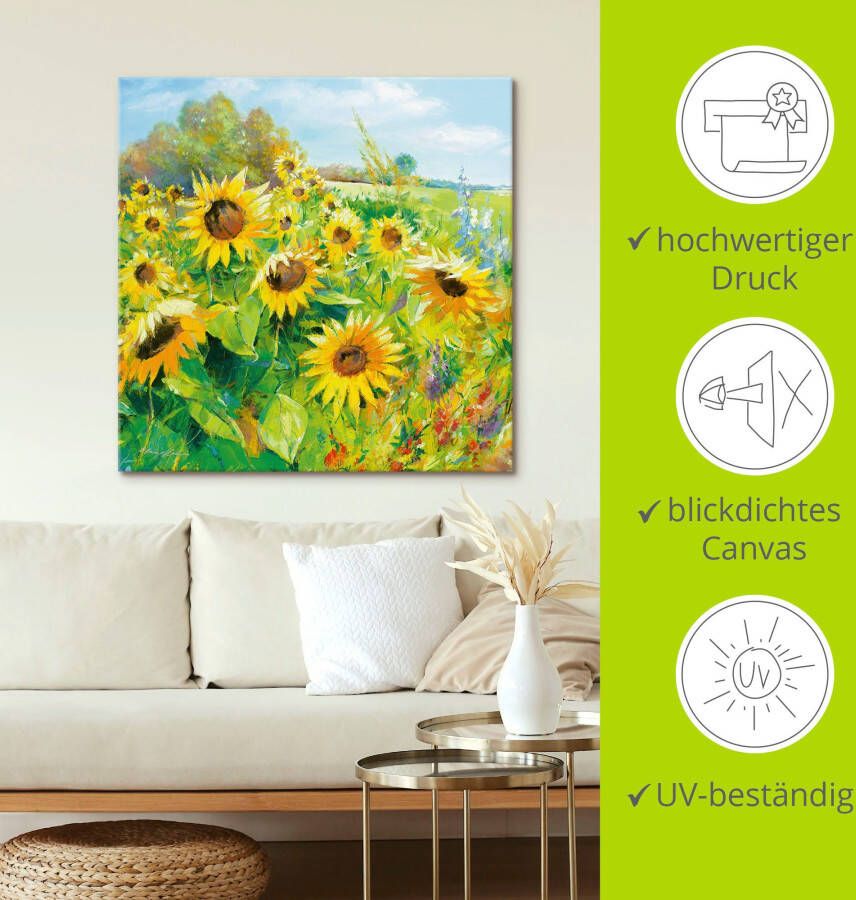 Artland Artprint Zomerweide met zonnebloemen als artprint van aluminium artprint voor buiten artprint op linnen poster muursticker