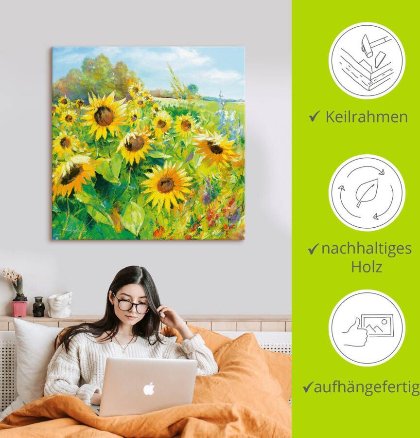 Artland Artprint Zomerweide met zonnebloemen als artprint van aluminium artprint voor buiten artprint op linnen poster muursticker