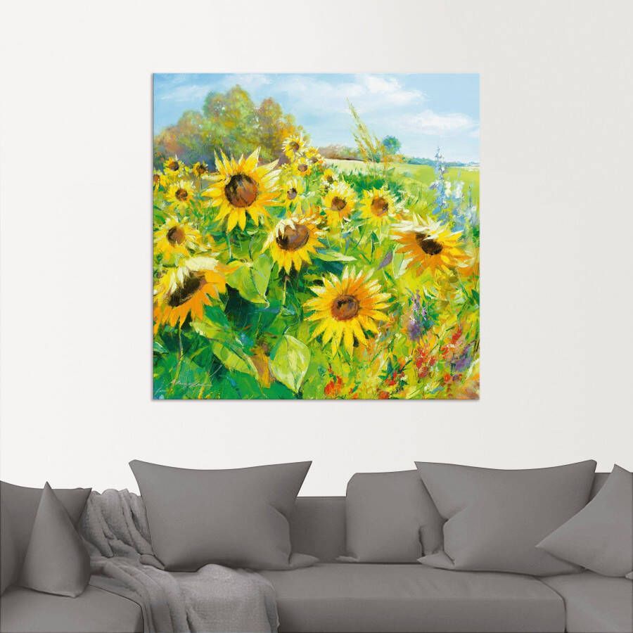 Artland Artprint Zomerweide met zonnebloemen als artprint van aluminium artprint voor buiten artprint op linnen poster muursticker