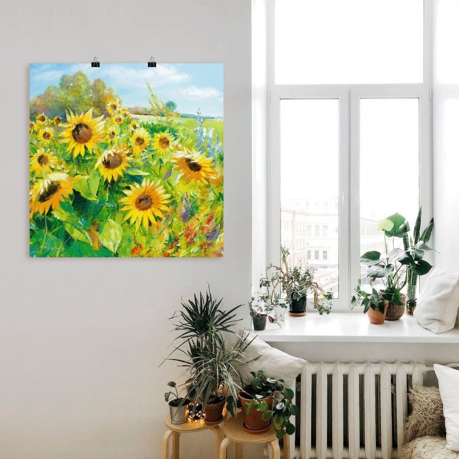 Artland Artprint Zomerweide met zonnebloemen als artprint van aluminium artprint voor buiten artprint op linnen poster muursticker