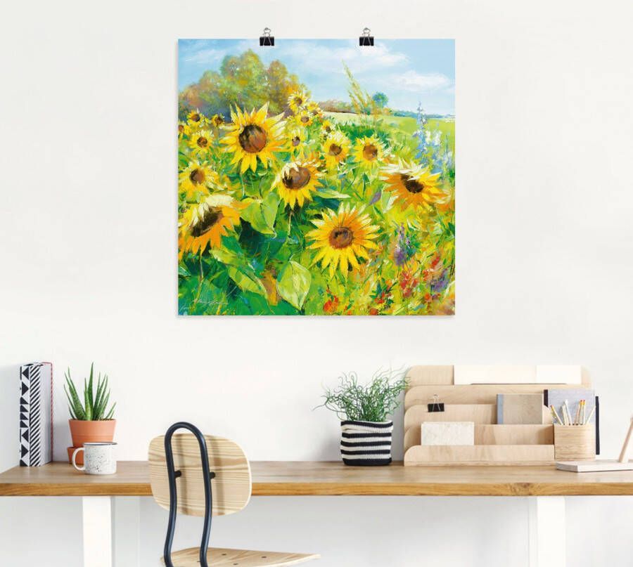 Artland Artprint Zomerweide met zonnebloemen als artprint van aluminium artprint voor buiten artprint op linnen poster muursticker