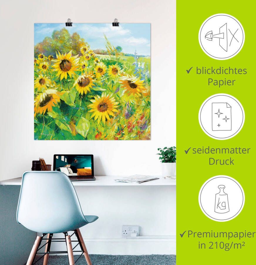 Artland Artprint Zomerweide met zonnebloemen als artprint van aluminium artprint voor buiten artprint op linnen poster muursticker