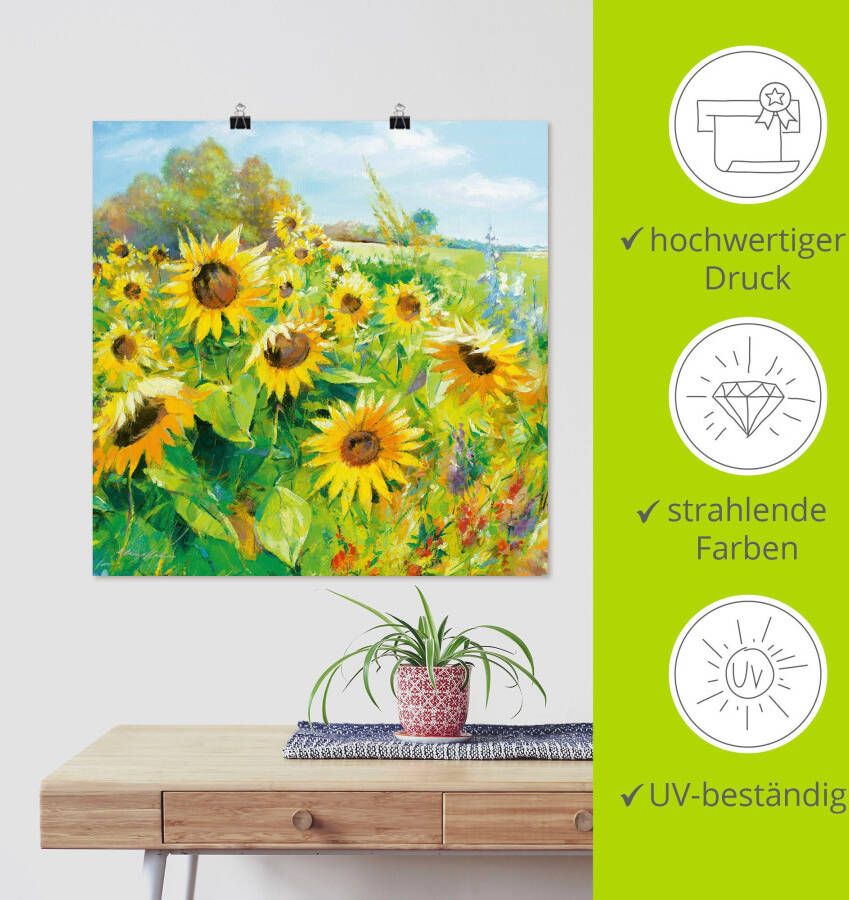 Artland Artprint Zomerweide met zonnebloemen als artprint van aluminium artprint voor buiten artprint op linnen poster muursticker