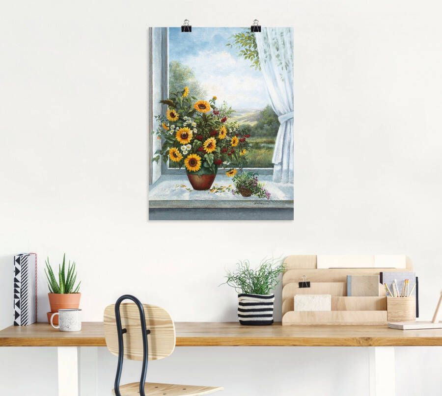 Artland Artprint Zonnebloemen bij het raam als artprint op linnen poster muursticker in verschillende maten