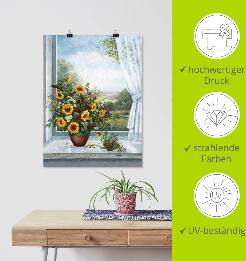 Artland Artprint Zonnebloemen bij het raam als artprint op linnen poster muursticker in verschillende maten