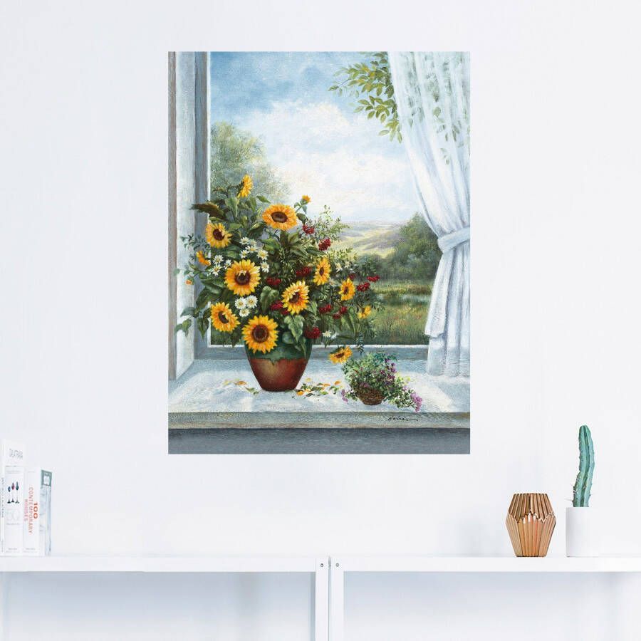 Artland Artprint Zonnebloemen bij het raam als artprint op linnen poster muursticker in verschillende maten