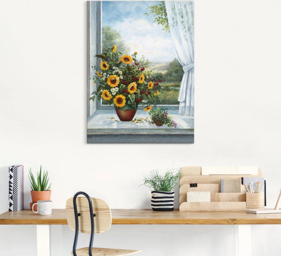 Artland Artprint Zonnebloemen bij het raam als artprint op linnen poster muursticker in verschillende maten