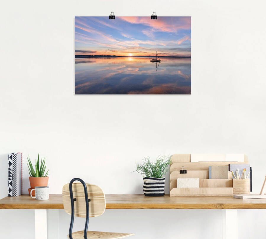 Artland Artprint Zonsondergang aan het Starnberger meer II als artprint van aluminium artprint op linnen muursticker of poster in verschillende maten