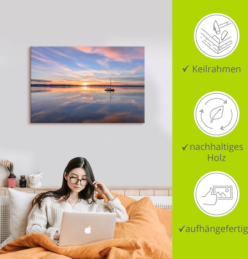 Artland Artprint Zonsondergang aan het Starnberger meer II als artprint van aluminium artprint op linnen muursticker of poster in verschillende maten