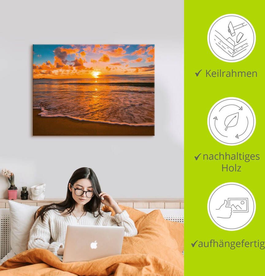 Artland Artprint Zonsondergang aan het strand als artprint op linnen poster in verschillende formaten maten