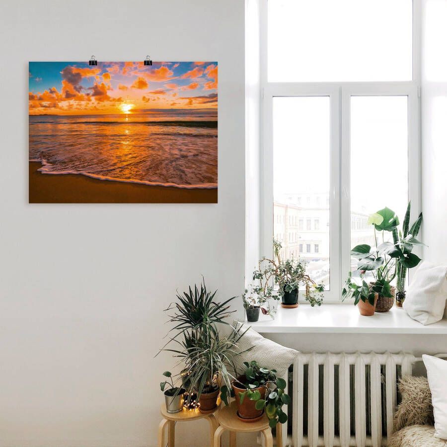 Artland Artprint Zonsondergang aan het strand als artprint op linnen poster in verschillende formaten maten