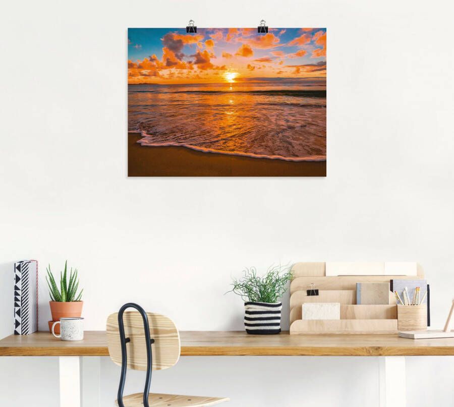 Artland Artprint Zonsondergang aan het strand als artprint op linnen poster in verschillende formaten maten