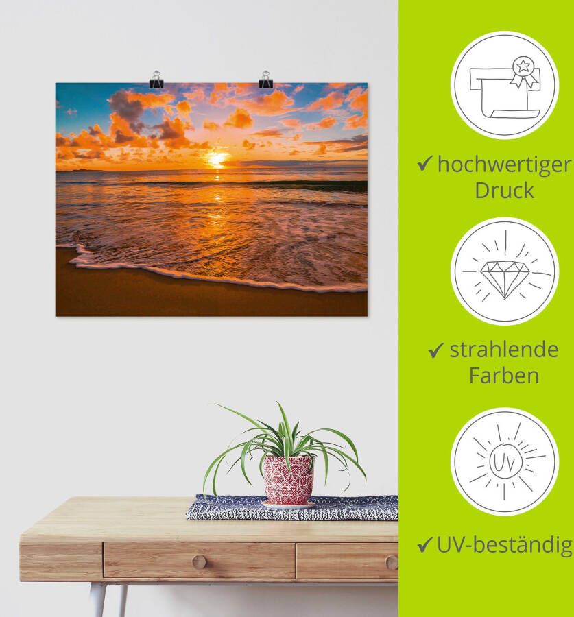 Artland Artprint Zonsondergang aan het strand als artprint op linnen poster in verschillende formaten maten