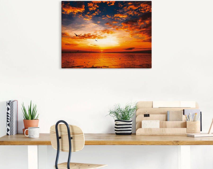 Artland Artprint Zonsondergang aan het strand als artprint op linnen poster muursticker in verschillende maten