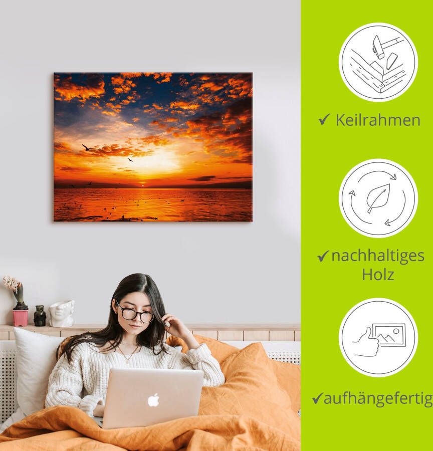 Artland Artprint Zonsondergang aan het strand als artprint op linnen poster muursticker in verschillende maten