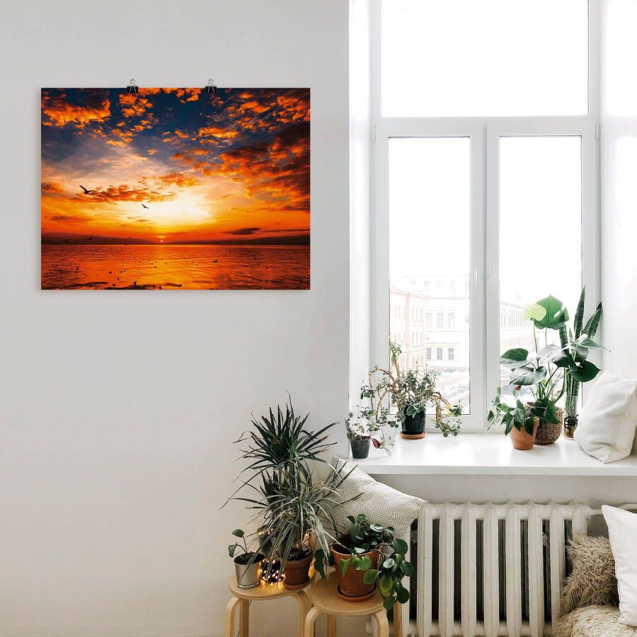 Artland Artprint Zonsondergang aan het strand als artprint op linnen poster muursticker in verschillende maten