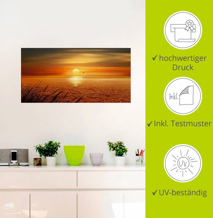 Artland Artprint Zonsondergang boven de zee als artprint op linnen poster muursticker in verschillende maten