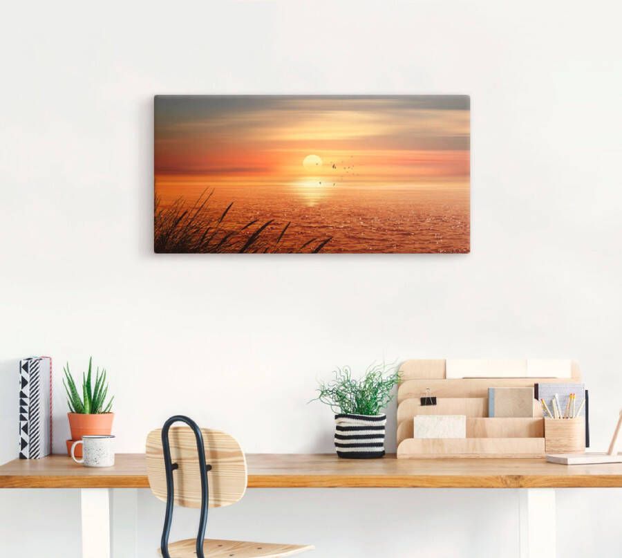 Artland Artprint Zonsondergang boven de zee als artprint op linnen poster muursticker in verschillende maten