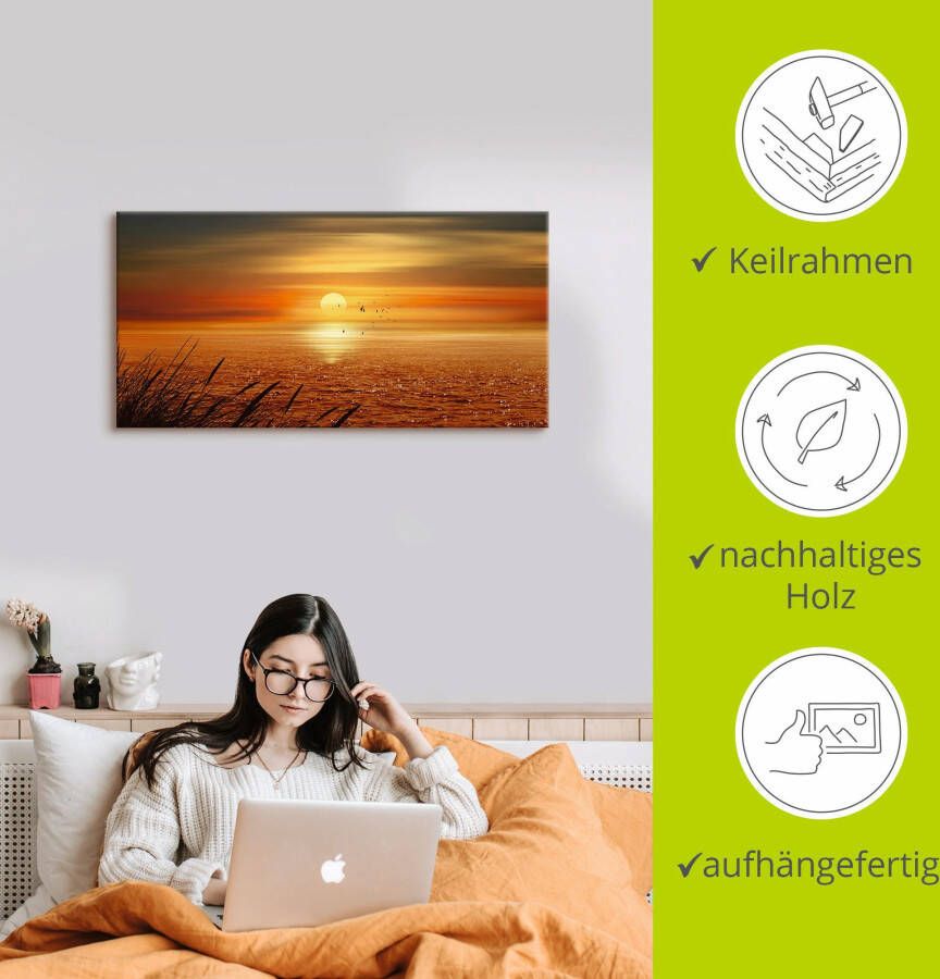 Artland Artprint Zonsondergang boven de zee als artprint op linnen poster muursticker in verschillende maten