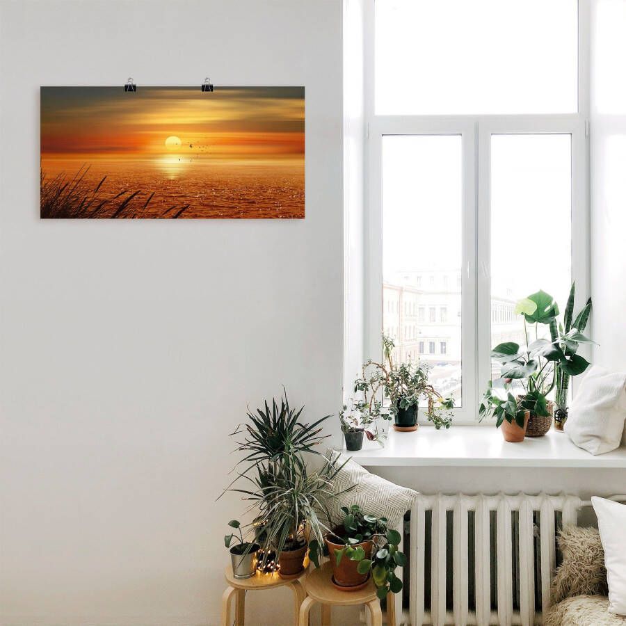 Artland Artprint Zonsondergang boven de zee als artprint op linnen poster muursticker in verschillende maten