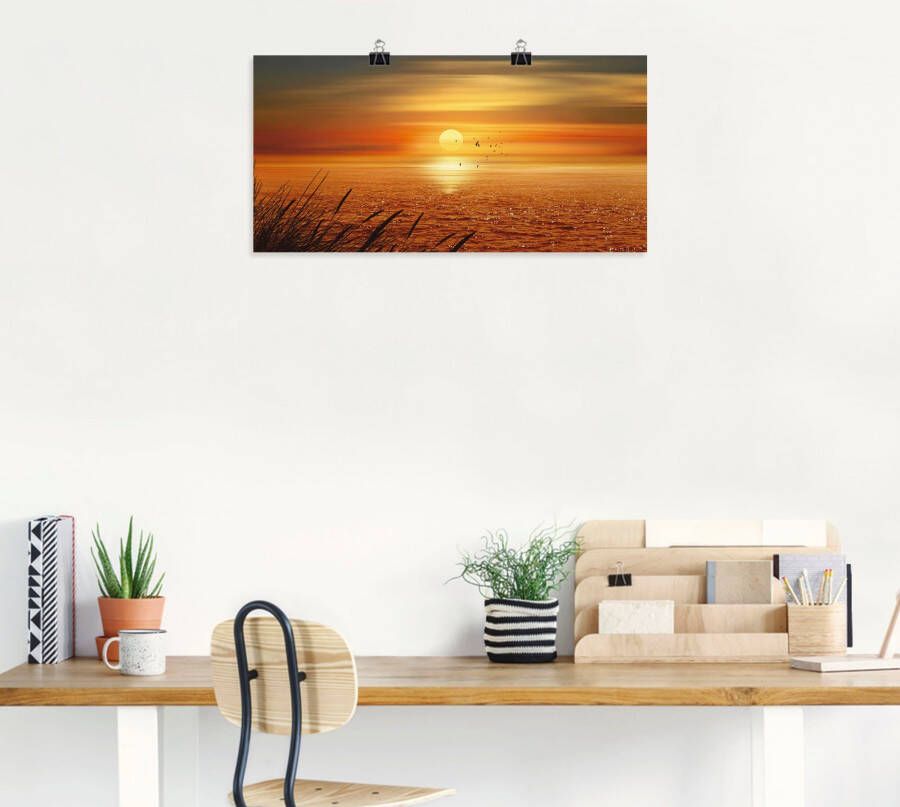 Artland Artprint Zonsondergang boven de zee als artprint op linnen poster muursticker in verschillende maten