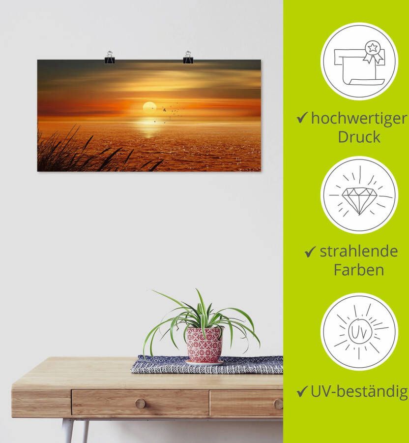 Artland Artprint Zonsondergang boven de zee als artprint op linnen poster muursticker in verschillende maten