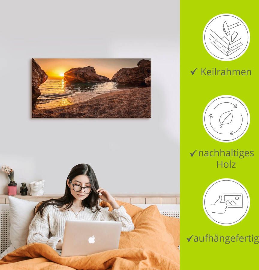 Artland Artprint Zonsondergang en strand als artprint van aluminium artprint voor buiten artprint op linnen poster muursticker