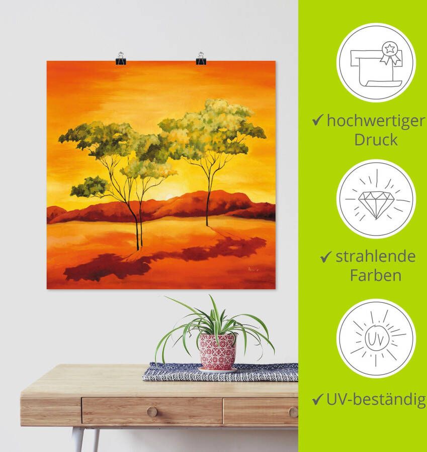 Artland Artprint Zonsondergang op de steppe als artprint op linnen poster in verschillende formaten maten