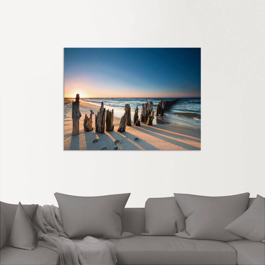 Artland Artprint Zonsondergang strand golfbreker als artprint van aluminium artprint voor buiten artprint op linnen poster muursticker