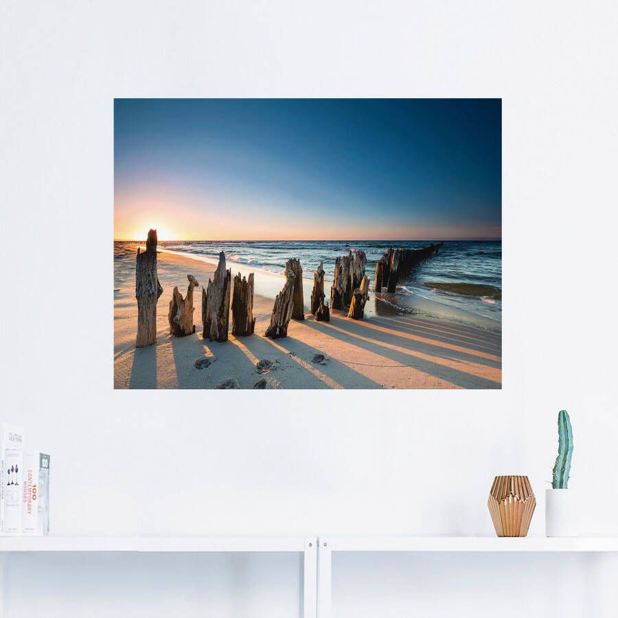 Artland Artprint Zonsondergang strand golfbreker als artprint van aluminium artprint voor buiten artprint op linnen poster muursticker