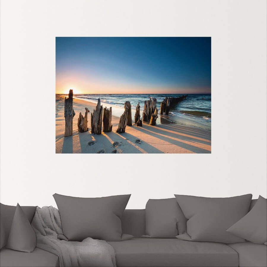 Artland Artprint Zonsondergang strand golfbreker als artprint van aluminium artprint voor buiten artprint op linnen poster muursticker