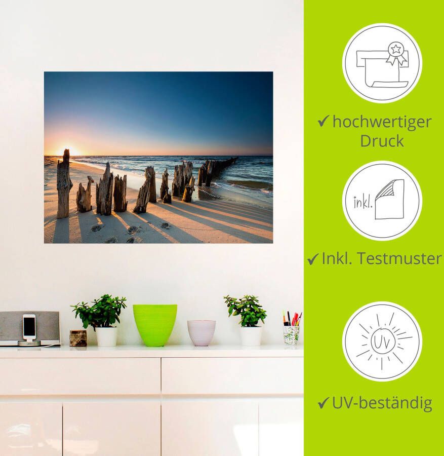 Artland Artprint Zonsondergang strand golfbreker als artprint van aluminium artprint voor buiten artprint op linnen poster muursticker