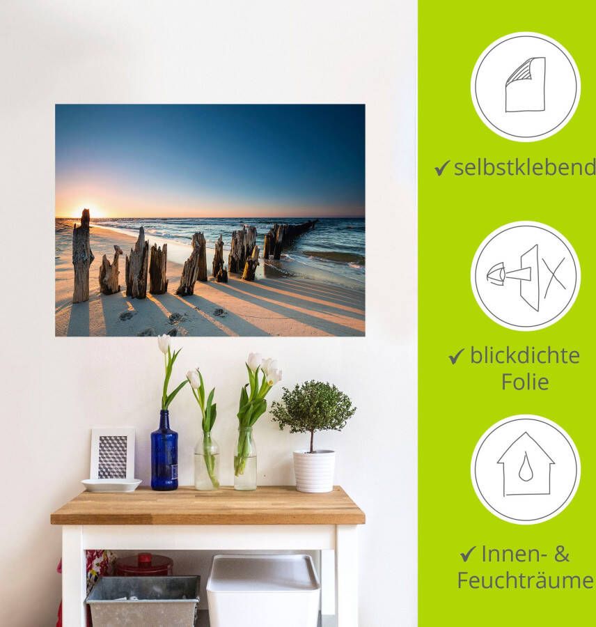 Artland Artprint Zonsondergang strand golfbreker als artprint van aluminium artprint voor buiten artprint op linnen poster muursticker