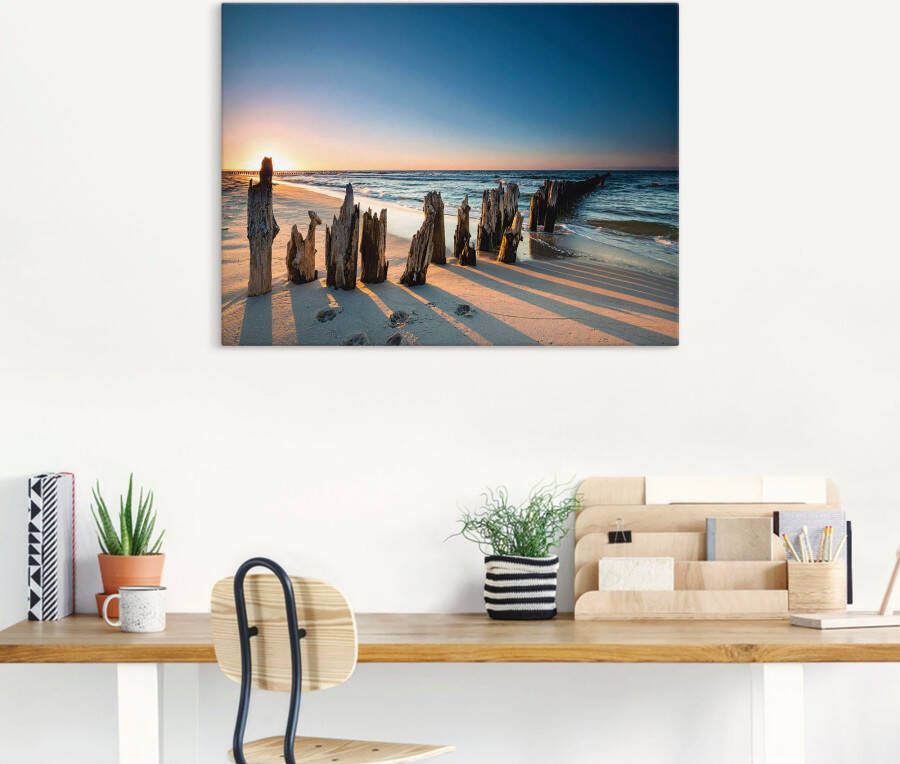 Artland Artprint Zonsondergang strand golfbreker als artprint van aluminium artprint voor buiten artprint op linnen poster muursticker