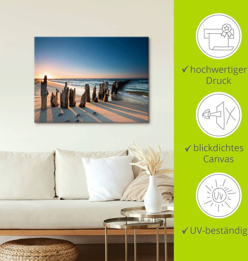 Artland Artprint Zonsondergang strand golfbreker als artprint van aluminium artprint voor buiten artprint op linnen poster muursticker