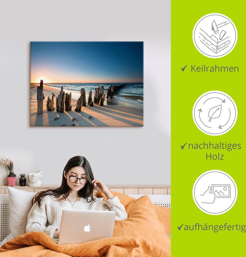 Artland Artprint Zonsondergang strand golfbreker als artprint van aluminium artprint voor buiten artprint op linnen poster muursticker