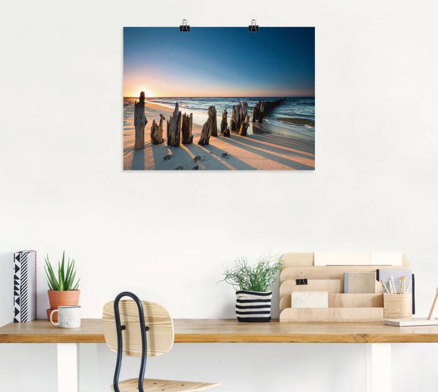 Artland Artprint Zonsondergang strand golfbreker als artprint van aluminium artprint voor buiten artprint op linnen poster muursticker