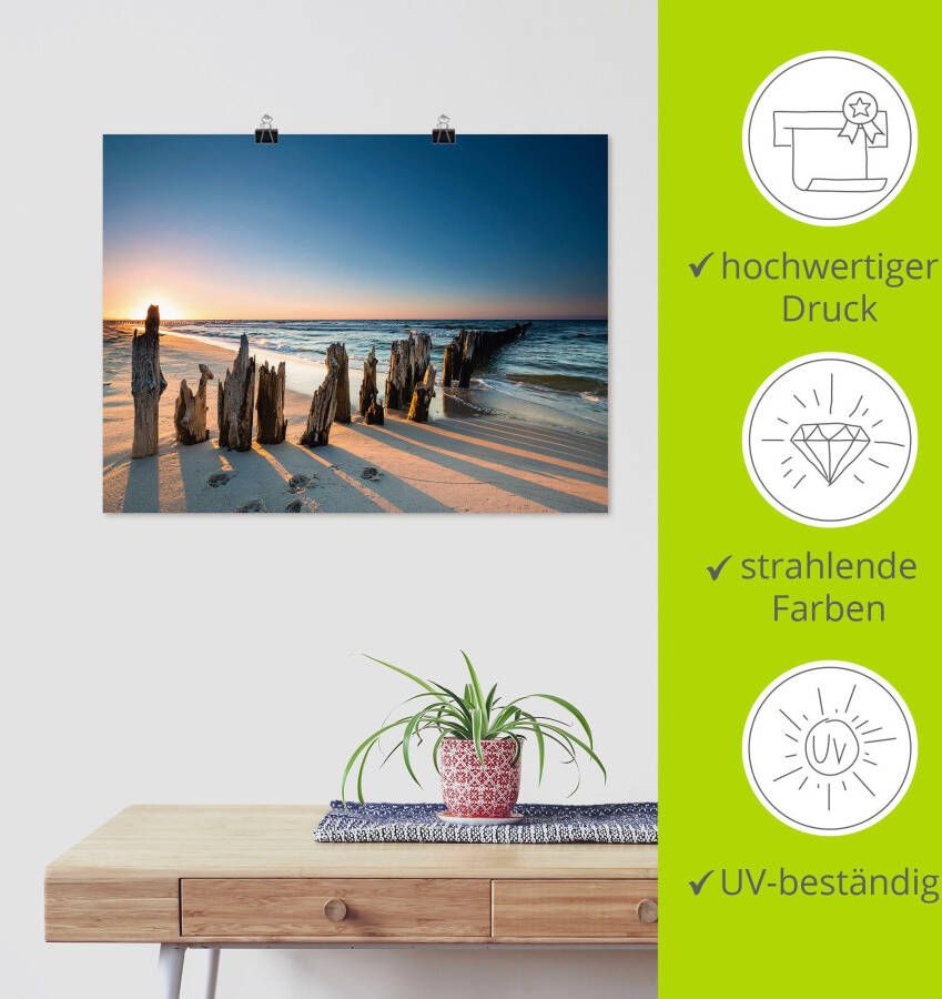 Artland Artprint Zonsondergang strand golfbreker als artprint van aluminium artprint voor buiten artprint op linnen poster muursticker